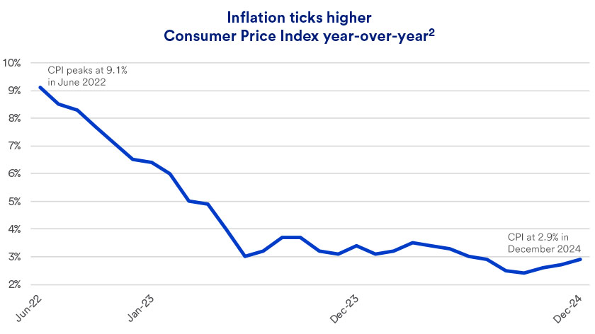 Chart depicts inflation as measured by the Consumer Price Index from June 2022 - December 2024.