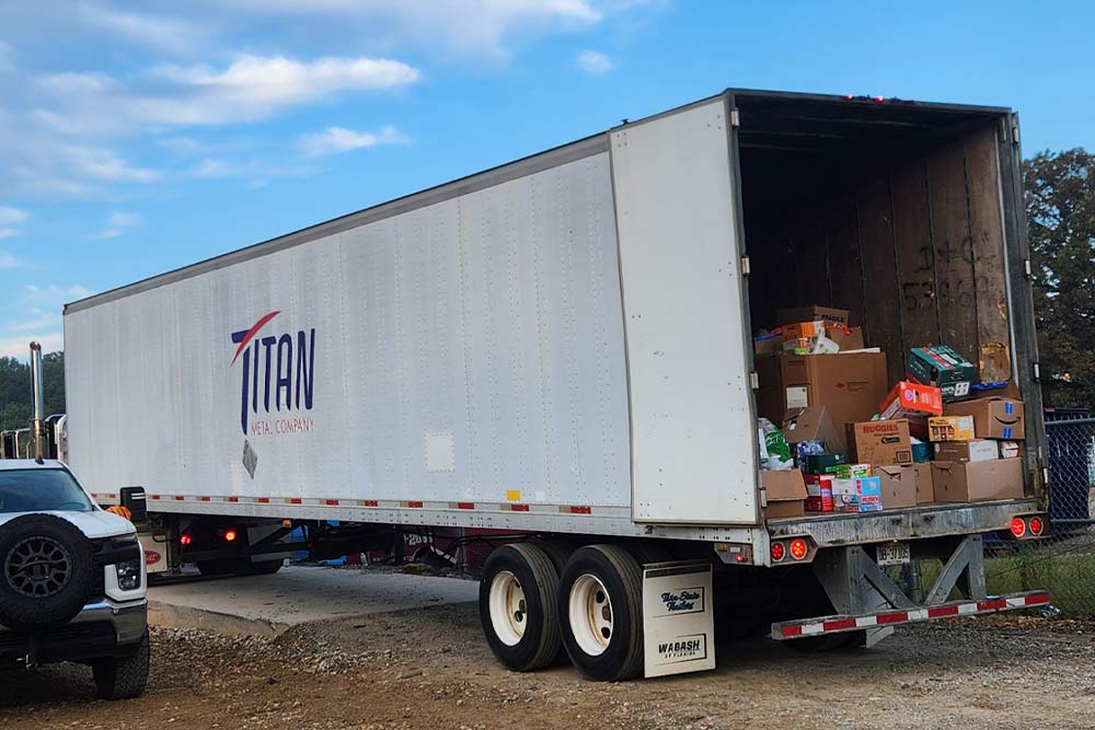 Semi truck loaded with donations.