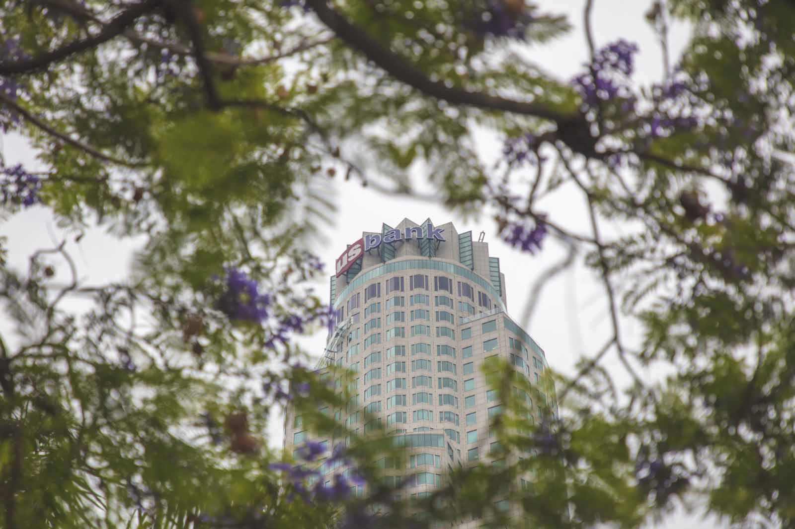 U.S. Bank Tower framed by trees