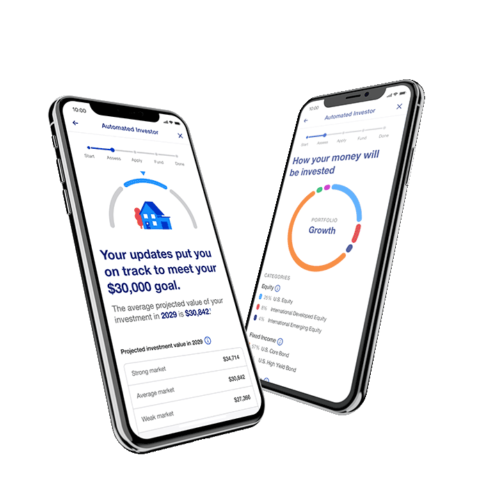 Automated Investor screenshots on two phones.