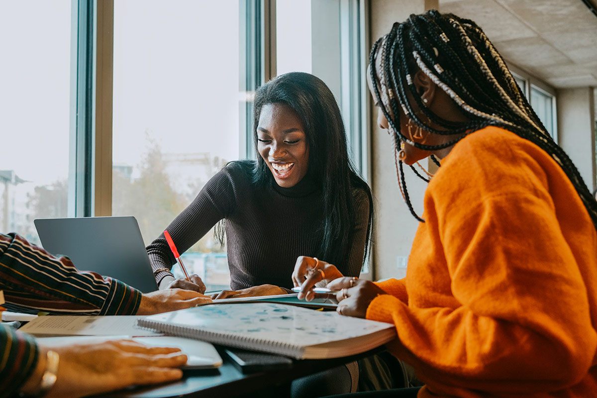 two college students studying together