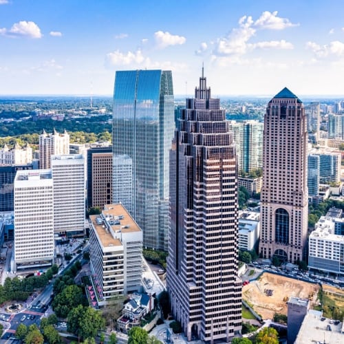 Aerial view of the Atlanta skyline.