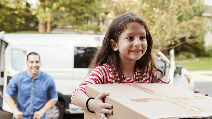 a family moving into their new home