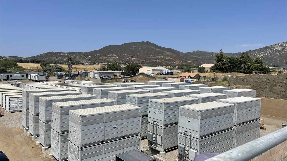 Photo of field of solar storage batteries outside