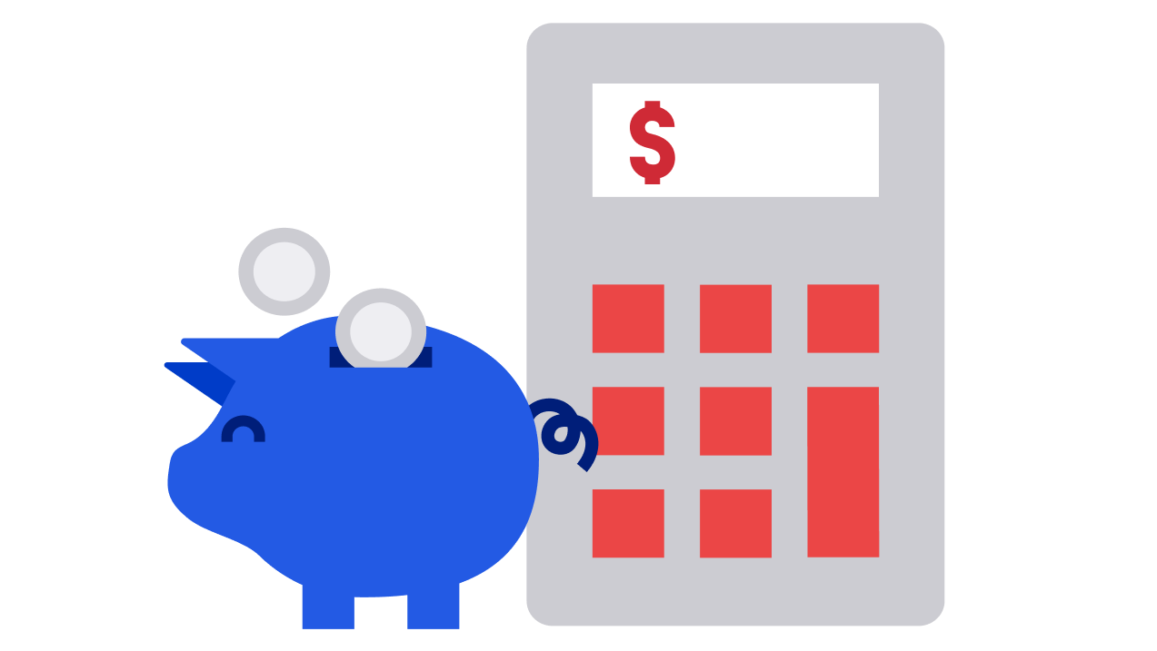 Finance calculator and piggy bank
