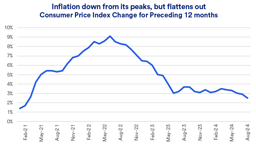 Chart depicts Consumer Price Index indication of inflation January 2021 - August 2024.